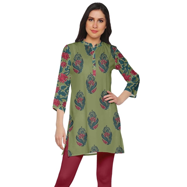 Moomaya Robe Tunique Mini à Col Fermé Imprimée pour Femmes Vêtements Porter
