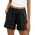thumbnail image 1 of LVHAOGJOB Womens Cottton Linen Shorts Plus Size with Pockets Summer Drawstring Solid Color Black Shorts Pants for Ladies Elastic Waist, 1 of 5