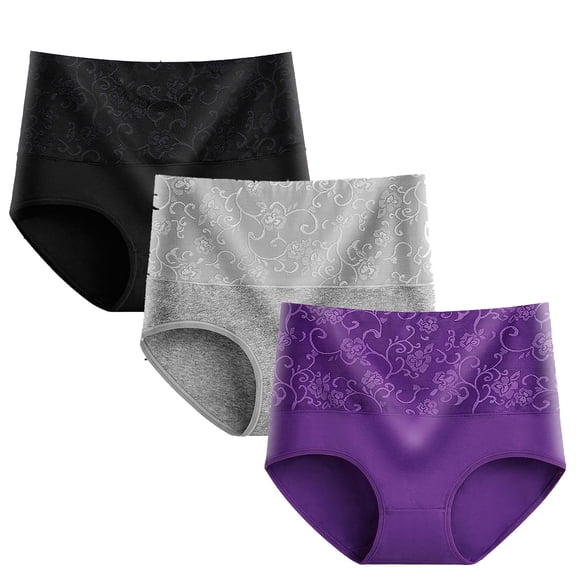 Mrat Silk Panties for Women 3PCS Women's Briefs Comfortable Cotton High Waist Underwear Women Cotton Panties Satin Panties S-189 Purple 5XL