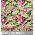 thumbnail image 1 of Soimoi Modal Satin Fabric Bird,Leaves & Rose Floral Print Sewing Fabric Yard 42 Inch Wide, 1 of 3