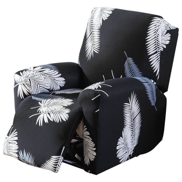 Dznils Printed Recliner Chair Cover Polyester Stretch Recliner Sofa Slipcover, Black Leaves