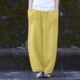 thumbnail image 1 of Pantalons d'Été Décontractés pour Femmes - Mode Décontractée en Coton Lin avec Poches, Jaune TTG, 1 of 8