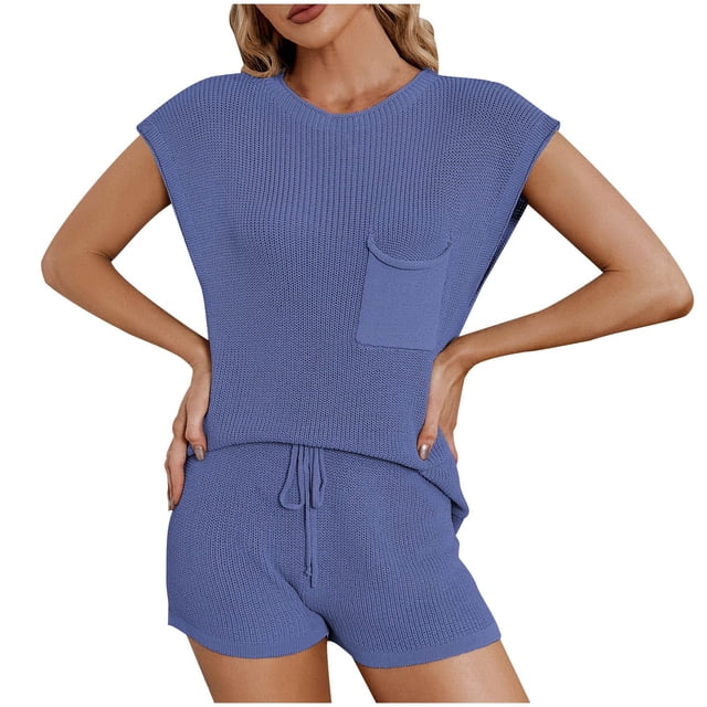 Ensemble Décontracté Printemps/été Ample Grande Poche Tricot Uni pour Femmes