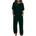 thumbnail image 1 of Yuyuzo Ensembles Détente pour Femmes, Hauts à Col Rond à Boutons, Pantalons Amples avec Poches, Ensemble Assorti d'Été 2 Pcs, 1 of 4