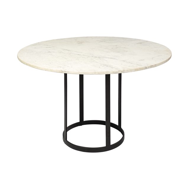 homeroots kitchen & dining 380478 48" Round White Marble Top with Black Metal Base Dining Table