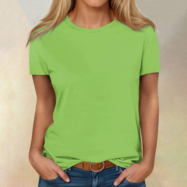 AherBiu Plus Size Womens T Shirts Crew Neck Loose Fitting Tshirts Casual Short Sleeve Solid Color Basic Tees