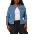 thumbnail image 1 of GRACE & GRANDEUR Veste en Denim Sans Col à Manches Longues pour Femmes Grande Taille, 1 of 7