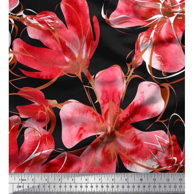 Soimoi Orange Moss Georgette Fabric Floral Decor Fabric Printed BTY 42 Inch Wide