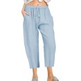 thumbnail image 1 of Innerwin Capri Pants Drawstring Women Pant Summer Straight Leg Baggy Bottoms Light Blue M, 1 of 2
