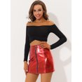 thumbnail image 2 of Unique Bargains Jupe Mini Trapèze Métallisée Holographique Taille Haute pour Femme, Rouge, G, 2 of 5