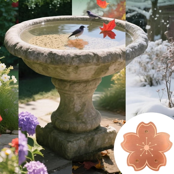 Copper Bird Bath Disk for Clean Water, Premium Copper Disc with Triangular Support Reduces Cleaning, Purifying Outdoor Bird Bath Bowl All-Season, Low Maintenance Garden Bird Feeder Accessory