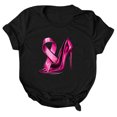 thumbnail image 4 of JIRNDf T-Shirt pour Femmes, Mode Estivale Tendance, Manches Courtes, Col Rond, Imprimé Cancer du Sein, Ample, Mignon, Graphique, Noir TG, 4 of 4