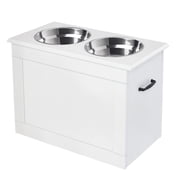 PawHut Elevated Dog Bowls with Storage, White, Large