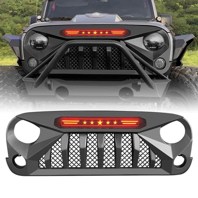 AMERICAN MODIFIED Grille Gladiateur avec Lumières Rouges pour 07-18 Jeep Wrangler JK