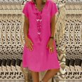 thumbnail image 2 of CHUANK Robes en Lin pour Femmes Été Grande Taille Manches Courtes Col en V Longueur Genou Robe Ample Décontractée Confortable Robe de Plage Soldes de Liquidation 2024, 2 of 6