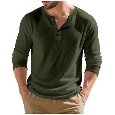 Wdfiry Hauts pour Hommes Couleur Unie Ample Grande Taille Henley T-Shirt Confortable Automne Bouton Col Ras du Cou Manches Longues sous-Maillots