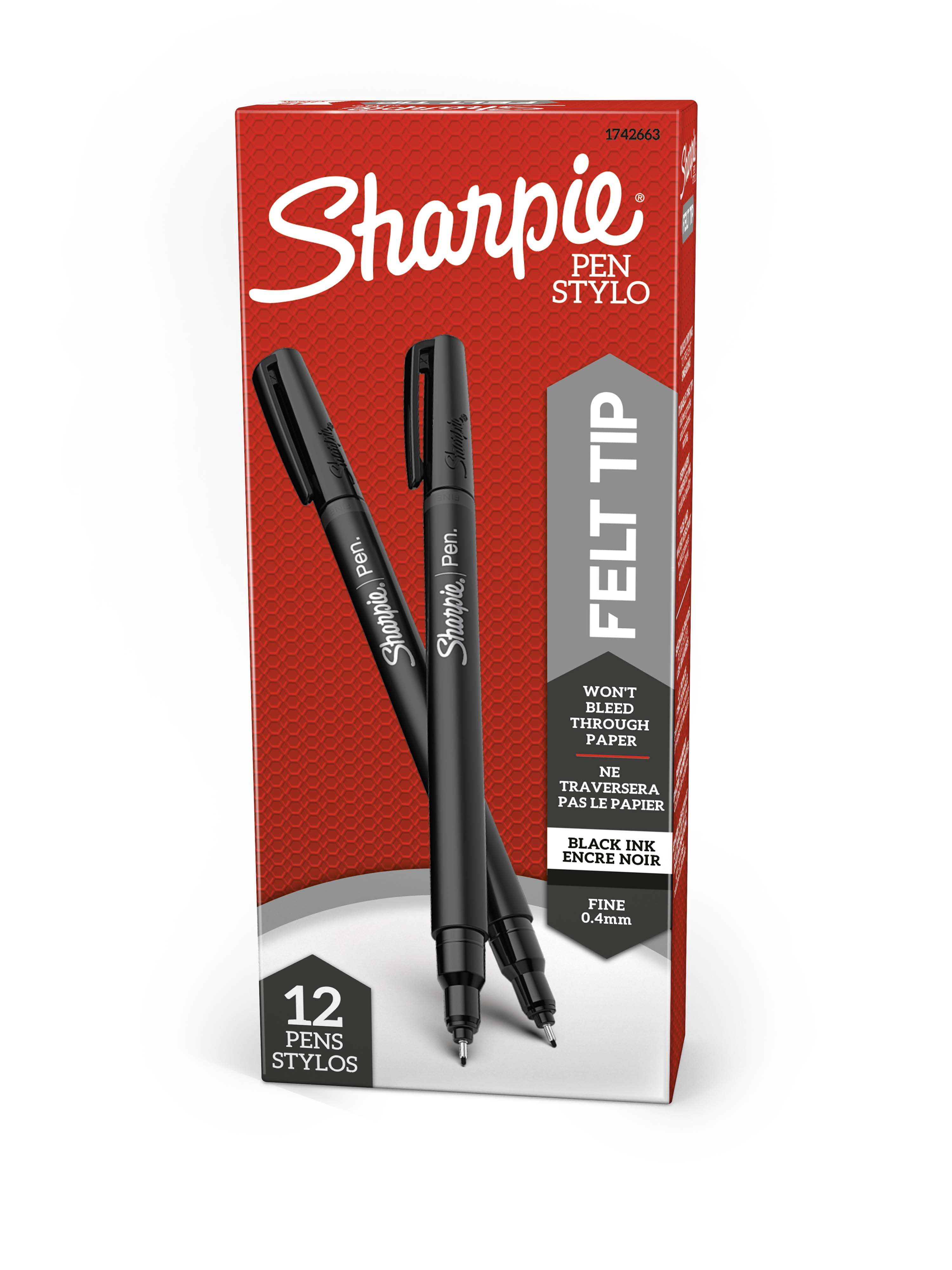 Stylos Sharpie, pointe feutre, pointe fine (0,4 mm), noir, 12 unités