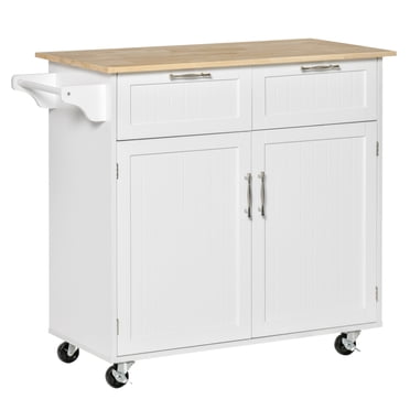 HOMCOM Rolling Kitchen Island with Storage Cabinet, Drawers, Towel Rack