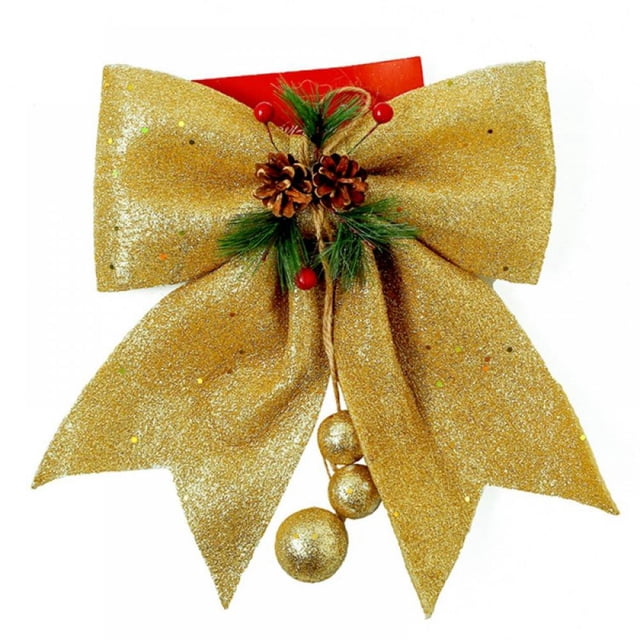 2 Pcs Décorations de Noël Nœuds Couronnes Rouges Grands Nœuds de Sapin de Noël Nœuds à Paillettes Nœuds Décoratifs pour Maison Fête de Noël 9.8 x 11.8 Po