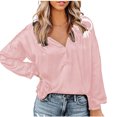 thumbnail image 1 of Pompotops Chemise Décontractée pour Femmes à Col en V, Manches Longues Lanterne, Unie, à Boutons, 1 of 8