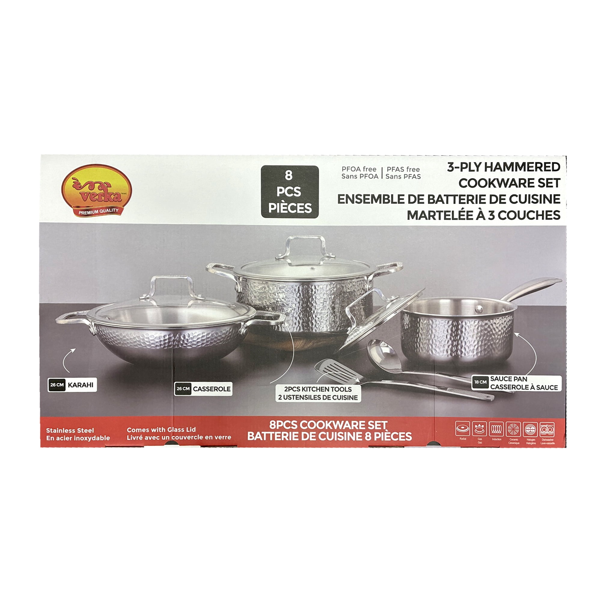 Ensemble de batterie de cuisine en acier inoxydable martelé Verka