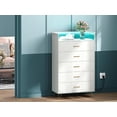 thumbnail image 2 of Commode à 5 Tiroirs avec Lumières DEL et Station de Recharge – Haute Commode en Bois Blanche, Éclairage RVB Moderne Contrôlé par Application, Armoire de Rangement pour Chambre, Table de Chevet Étroite, Couleur : Blanc, 2 of 9