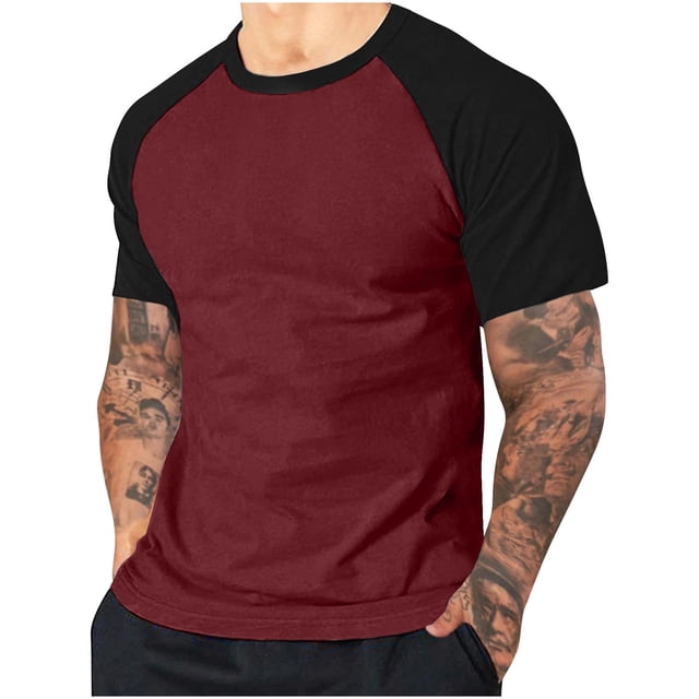 Plebaso Men's Color Block Tee Shirts Short Sleeve Crew Neck Casual T-Shirts Pullover Summer Tops for Men
