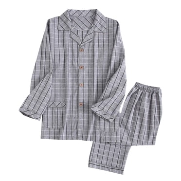 hoksml Ensemble de Pyjama pour Homme en Coton à Carreaux Chemise à Manches Longues Boutonnée et Pantalon Confortable Classique 2 Pcs Tenue de Nuit Tenue de Détente
