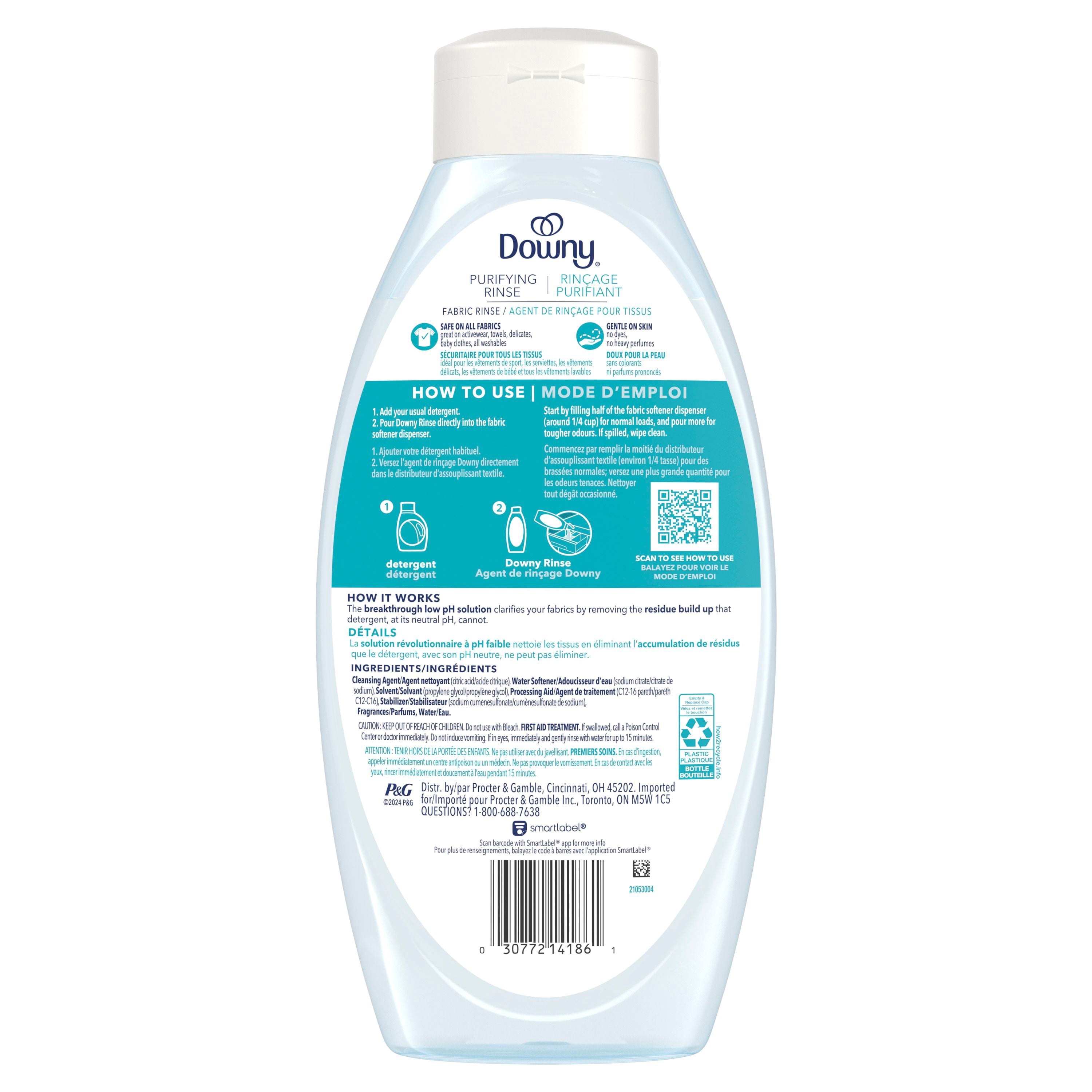 Downy Rinçage Purifiant Éliminateur d'Odeurs pour la Lessive, Parfum Fraîcheur Cotonnière, Assouplissant Textile et Rinçage d'Élimination des Odeurs pour la Lessive, Combat les Odeurs à la source, Compatible HE 54WL