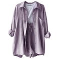 thumbnail image 2 of Fgnfyis Ensemble Décontracté pour Femmes, Chemise Unie à Col de Printemps à Manches Longues, Short Taille Haute à Cordon, Grande Taille, Ensemble 2 Pcs pour Femmes, Ensembles Courts, Violet m, 2 of 8