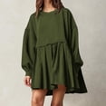 thumbnail image 3 of Pisexur Robe Chandail Surdimensionnée pour Femmes, Col Rond, Manches Longues, Patchwork, Robe d'Automne, Chandail à Enfiler, Hauts Amples et Fluides, Robe Chandail, Mini-Robe, 3 of 8