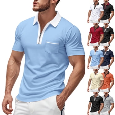 DDAPJ pyju Chemise de Golf à Manches Courtes pour Homme Quart de Fermeture Éclair Polo Shirt Affaires Décontracté Polos avec Poche Poitrine Liquidation Rouge P