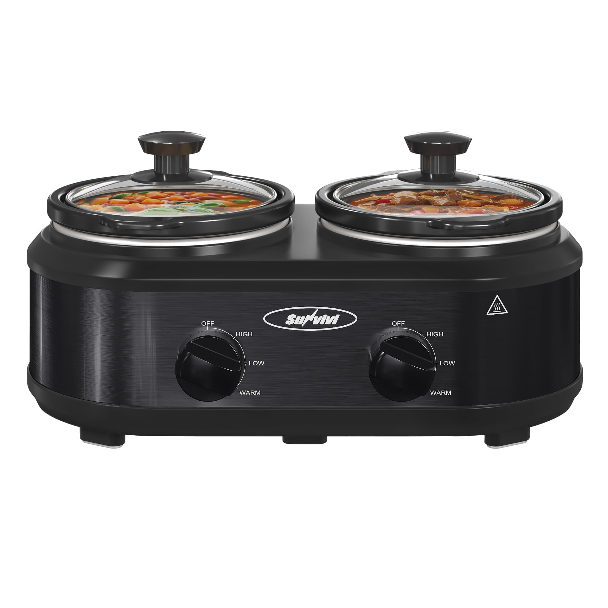 Sunvivi Double Slow Cooker,2 Pot Small Mini Crock Buffet Servers and Warmer,Dual Pot Oval Manual Slow Cooker with Adjustable Temp Removable Ceramic P