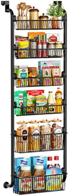 OUYAWEI 6 Layers Over The Door Pantry Organizer, Multi-Tier Wall Mounted Spice Rack Organizer Heavy-Duty Metal Hanging Pantry Organizers Adjustable Hanging Storage Organizer for Kitchen Bathroom