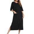 thumbnail image 2 of Zip Up Robe for Women Long Housecoat Soft Nightgown with Pockets, 2 of 6