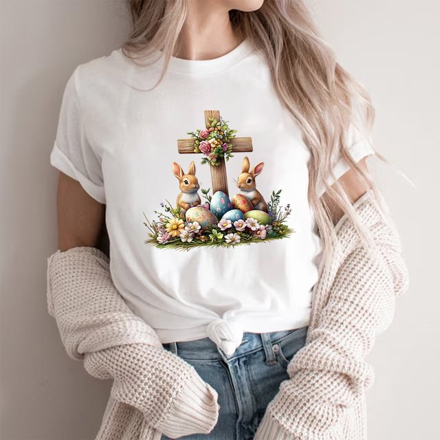 Weiqiqre Womens Shirts Happy Easter T Shirt Easter Bunny Shirt Cute Rabbit Graphic Tee Gift Spring Tees Tops