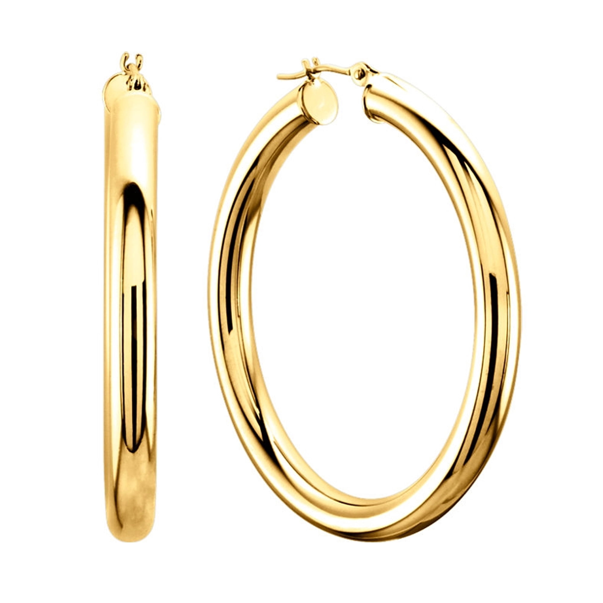 14K Yellow Gold 3MM Shiny Round Tube Hoop Earrings, 20mm