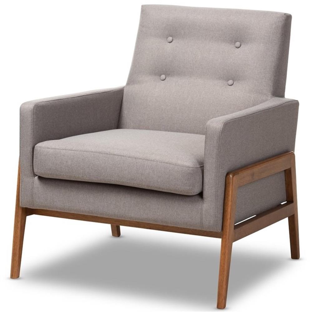 Baxton Studio Perris Fauteuil Lounge Rembourré en Gris et Noyer