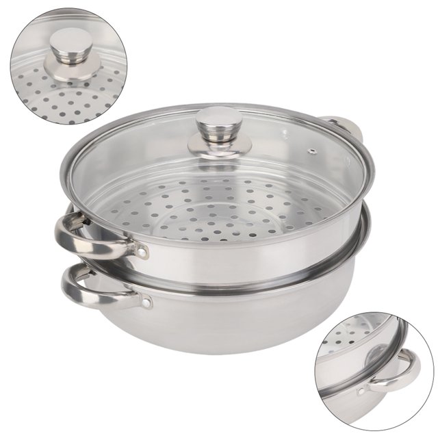 Casserole à Vapeur Casserole à Vapeur en Acier Casserole à Vapeur à 2 Couches Batterie de Cuisine à Vapeur Robuste et Durable Restaurant pour Cuisine