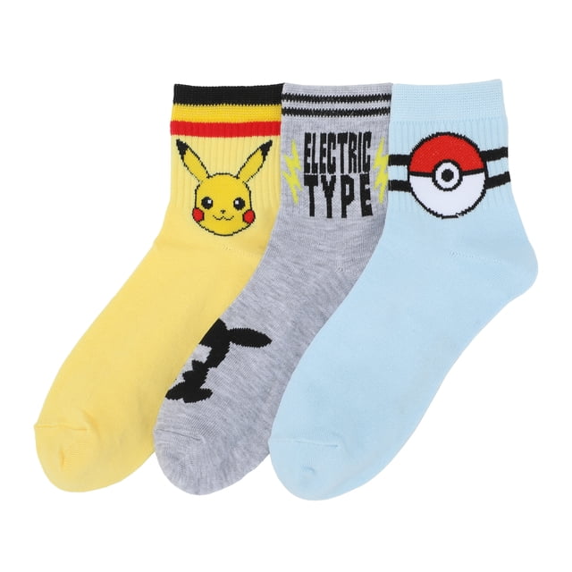 Pokémon Pikachu Themed 3 Pack Quarter Crew Socks