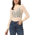 thumbnail image 1 of INSPIRE CHIC Blouse à Col Roulé pour Femme à Manches Longues en Maille Semi-Transparente en Dentelle Florale Abricot TP, 1 of 5
