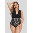 thumbnail image 4 of POGLIP Women's Black Plus Size Deep V Neck Floral Lace Lined Bodysuit, 4 of 6