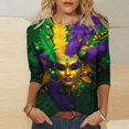 thumbnail image 2 of Penkiiy 2024 Chemise Manches 3/4 Mardi Gras Blouse Fantaisie Femme Imprimé Masque de Carnaval Tunique Thème Fête Col Rond Tee m Multicolore, 2 of 5
