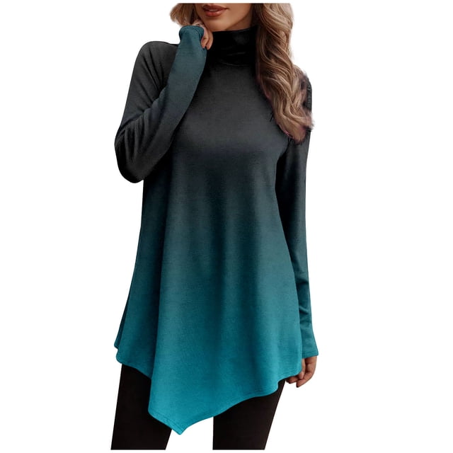 Birdeem Women Temperament Solid Color Long Sleeved Round Neck Irregular Long Sleeved T-Shirt