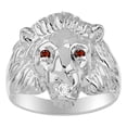 thumbnail image 1 of RYLOS Lion Head Ring with Gemstone Eyes & Diamond Mouth – Fun Designer Rings in Sterling Silver Garnet  Jewelry Size 8, 1 of 7