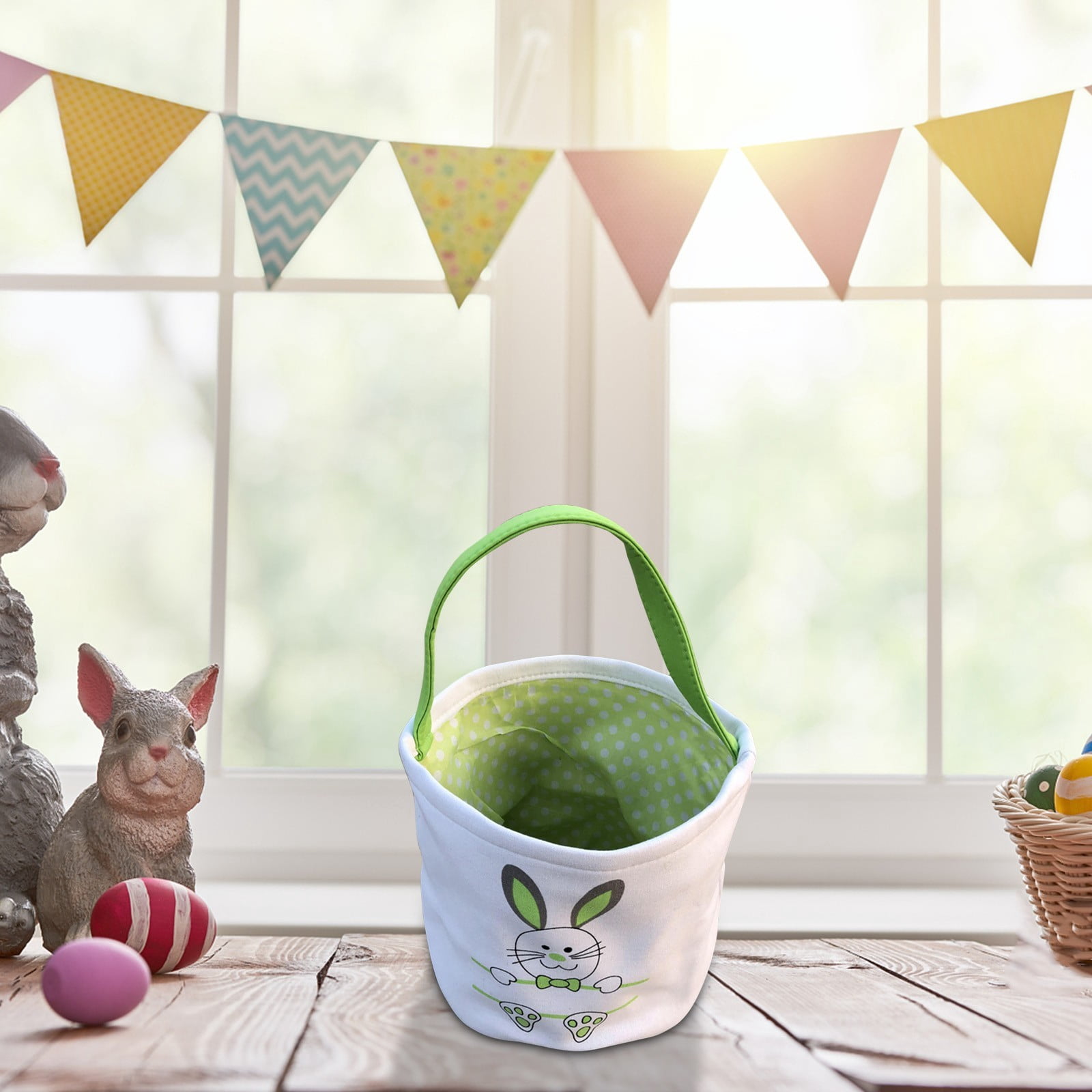Hbdhejl Panier de Pâques Fête Lapin Bunny Sac en Toile Imprimée Cadeau Transporter des Bonbons