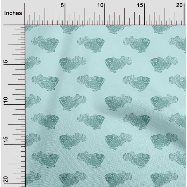 oneOone Cotton Poplin Fabric Fish Block Fabric Prints By Yard 42 Inch Wide