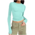thumbnail image 2 of Timegard Hauts de Sortie pour Femmes Col Ras du Cou Manches Longues Ajusté Blouse Unie Décontractée Confortable T-Shirt Hauts, 2 of 5