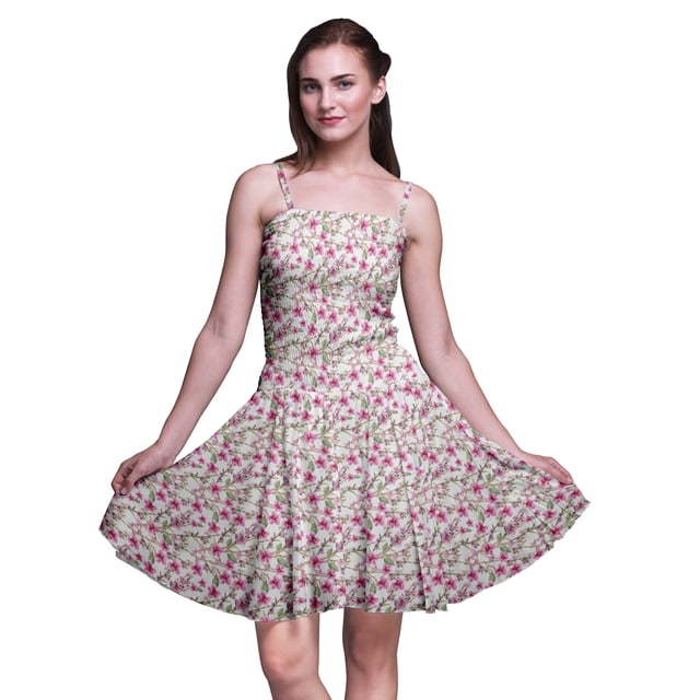 Bimba Robe de Cocktail Florale pour Femme, Smockée, au-Dessus du Genou, Fluide, d'Été, Robe Soleil - Petit
