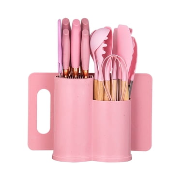HEESEM Ensemble de 19 Pcs d'Ustensiles de Cuisine en Silicone, Résistant à la Chaleur Antiadhésif Facile pour Cuisiner Nettoyer Maison Rose